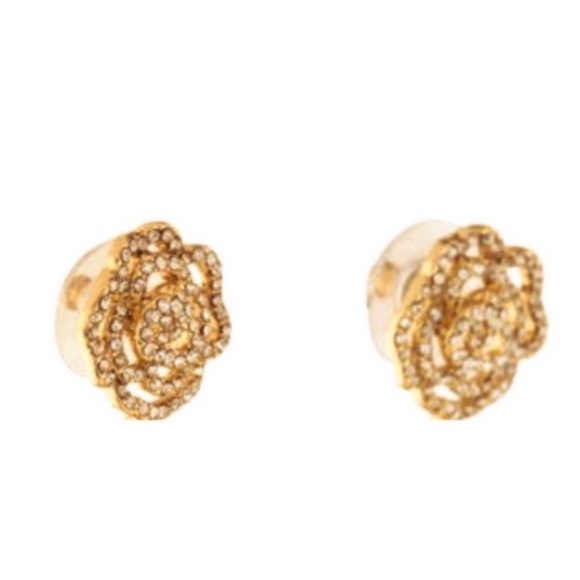 New Kate Spade Gold Crystal Rose Pavè Earrings - Picture 5 of 5